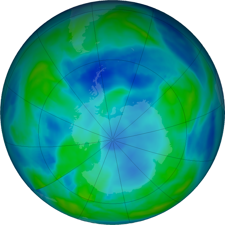 Antarctic ozone map for 19 May 2022